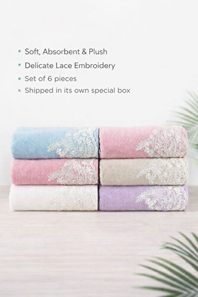 Formeya 6-teiliges Handtuchset mit bestickter Spitze – Ultraweich, französisc...