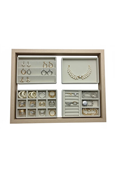 MeGass Dekor Yeni Yerli Üretim Süet Kumaş Krem Renk 4 lü Takım Çekmeçe İçi Ta...