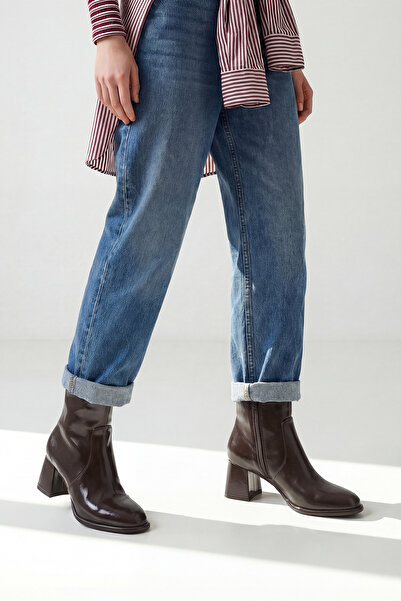 Marjin Women's Zippered Warm Lined Thick Heeled Boots Hersin Brown