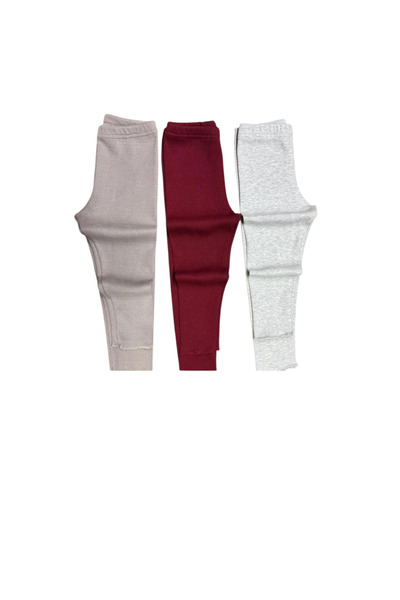 Fun 3'lü Takım Bebek Ve Çocuk Tayt Tek Alt Tayt Bordo Gri Bej