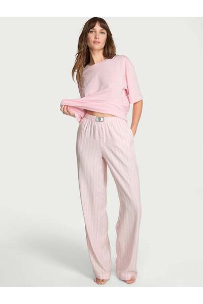 Victoria's Secret Kısa Kollu Tişört & Flannel Pijama Takımı