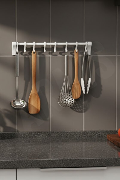 ARNİS Premium Mutfak Askı Rayı - 8 Kancalı Kepçe Spatula Düzenleyici Askı Set...