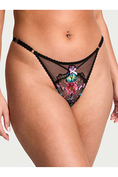 Victoria's Secret Çiçek İşlemeli Derin Bacak Kesimli Ayarlanabilir Tanga
