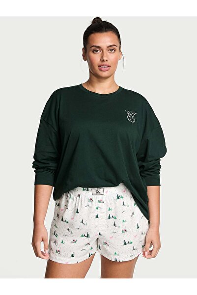 Victoria's Secret Flanel Uzun Kollu Tişört Ve Şortlu Pijama Takımı