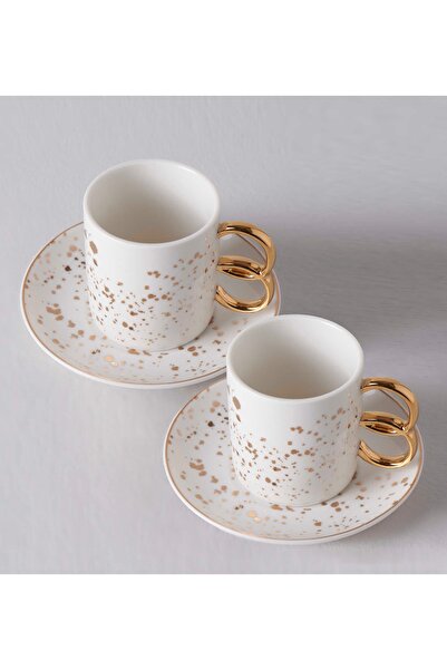 Linens Dorothy Porselen 2'li 110 ml Kahve Fincan Seti Beyaz Gold Detaylı