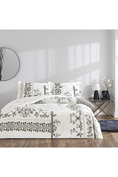 Taç Taç Clymena Saten Çift Kişilik Nevresim Takımı Beyaz