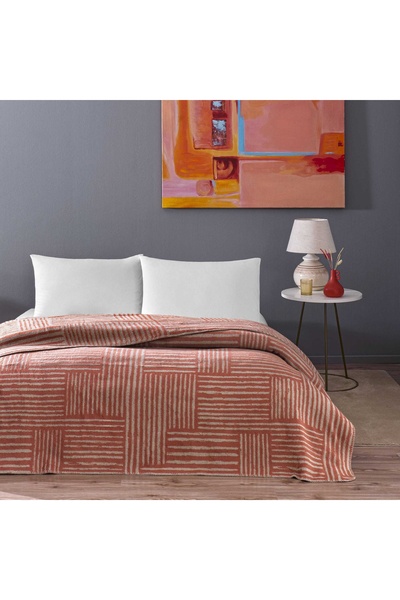 Taç Taç Gable Pamuk Çift Kişilik Battaniye Kiremit