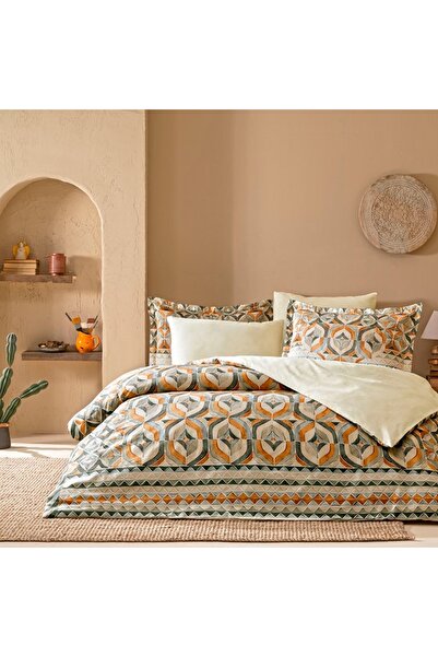 Linens طقم غطاء لحاف مزدوج من قطن ساتان فريسنل باللون البرتقالي