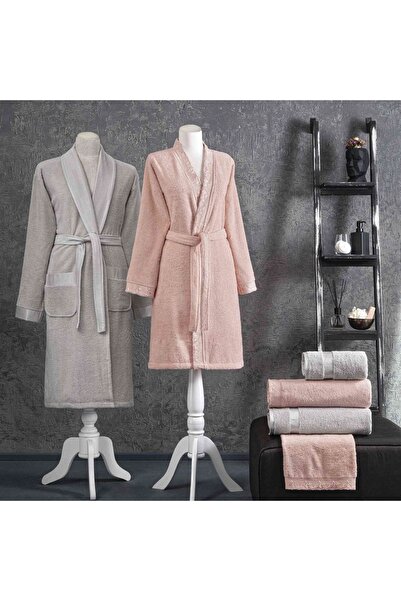 Taç Clarette Pamuk Aile Bornoz Seti Beyaz Vizon