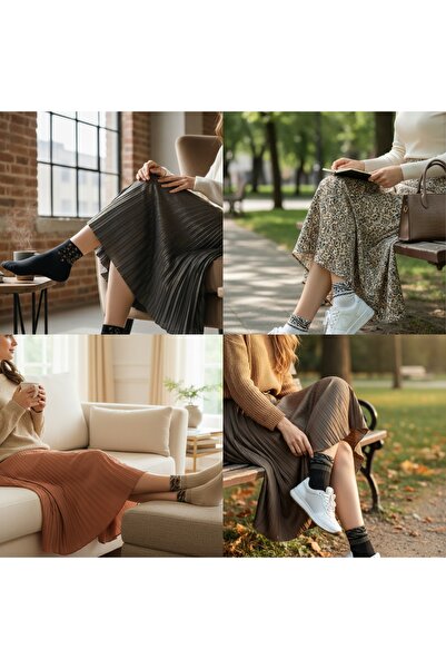 Lascaris 4 Farklı Model Taş Detaylı Leopar Desenli Premium Kadın Çorap Seti (...