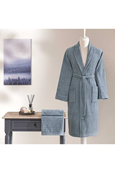 Taç Ritmo Pamuk Bornoz Seti Mavi M