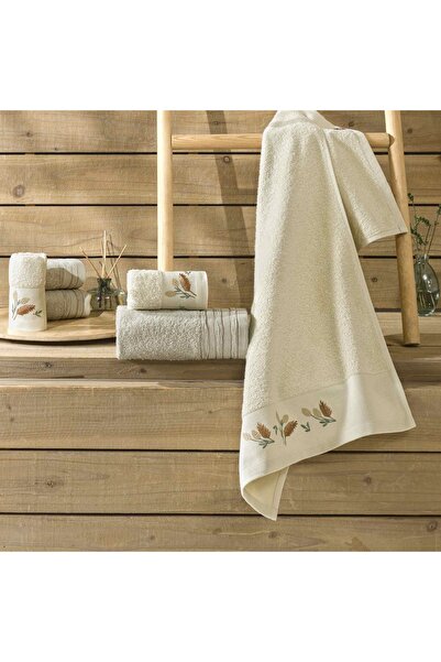 Taç Lume 6'lı Pamuk Havlu Seti Ekru Vizon