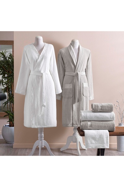 Taç Blanca Pamuk Aile Bornoz Seti Beyaz Vizon