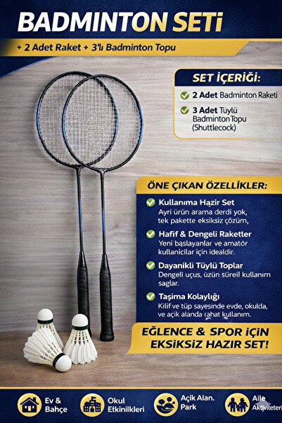SLİPT CKSpor Badminton Seti 2 Adet Premium Raket 3 Adet Top Dayanıklı – Hafif