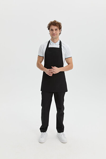 MyChef Aşçı Mutfak Önlüğü Siyah Cepli Ayarlanabilir Askılı Şef Önlükleri
