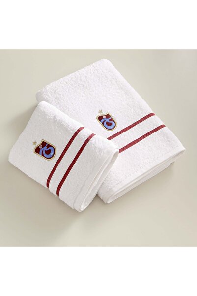 Taç Lisanslı Trabzonspor Arma Pamuk 50x90 cm Yüz Havlusu Beyaz