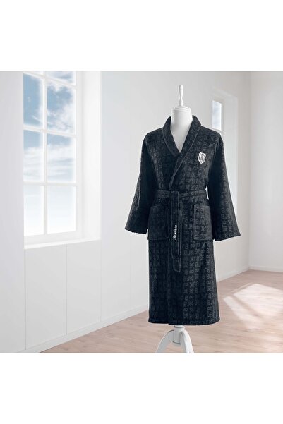 Taç Beşiktaş Jacquard Cotton Adult Robe Black
