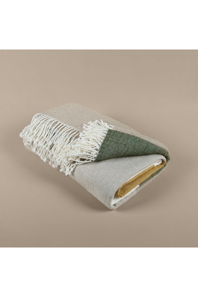 Taç Taç Butik Kapadokya Pamuklu Çift Kişilik Battaniye Haki Sarı