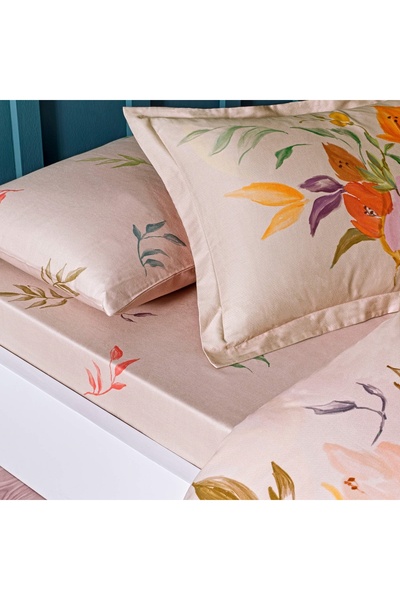 Linens طقم غطاء لحاف مزدوج من قماش الساتان القطني من لينا، لون بيج