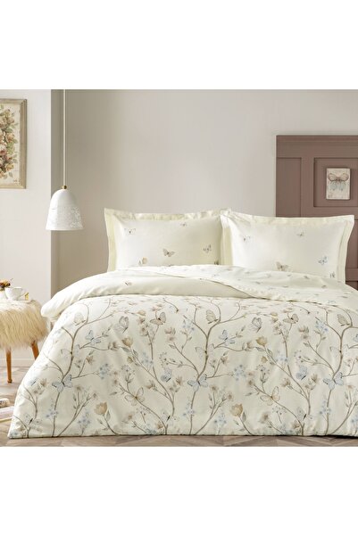 Taç طقم غطاء لحاف مزدوج من الساتان ليزلي بلون كريمي