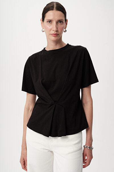 Allyco Черна тениска с велосипедна яка и панделка