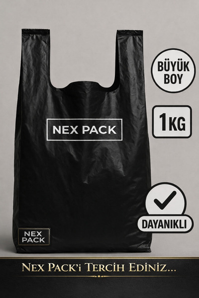NEX Siyah Atlet Poşet – Büyük Boy | 1 KG Ekstra Dayanıklı