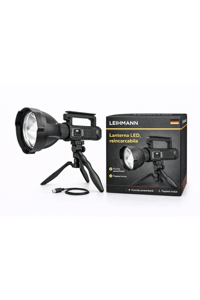 LEIHMANN Large flashlight with tripod, 4 lighting modes, rechargeable