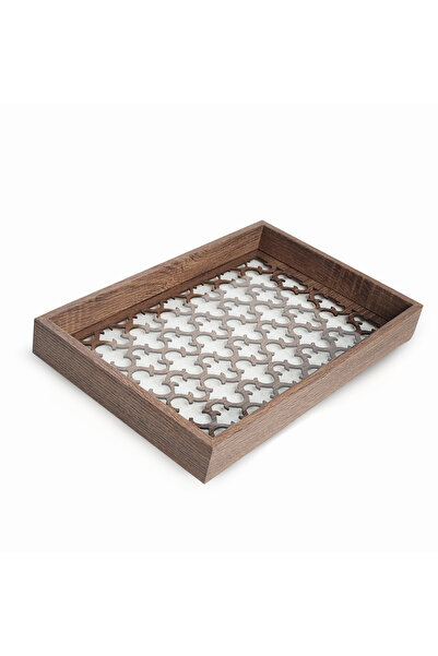 Generic Luxury wooden tray set with glass base and laser-cut decorative engra...