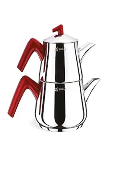 Vivaldi Pyramid Steel Maxi Size Teapot 4 Pieces with Red Cup Gorgel.0430