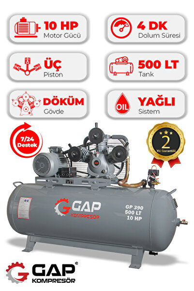 GAP KOMPRESÖR Hava Kompresörü Pistonlu 500lt 3 Kafa 8 Bar 10 Hp Gp390