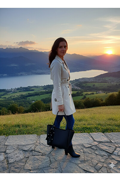 YMZBAG Geantă de umăr cu închidere cu fermoar, cu detaliu de eșarfă cu buline