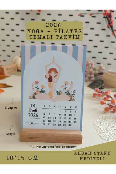 Else Craft 2026 Yılı Masaüstü Yoga Pilates Spor Temalı Takvim - Ahşap Ayaklık...