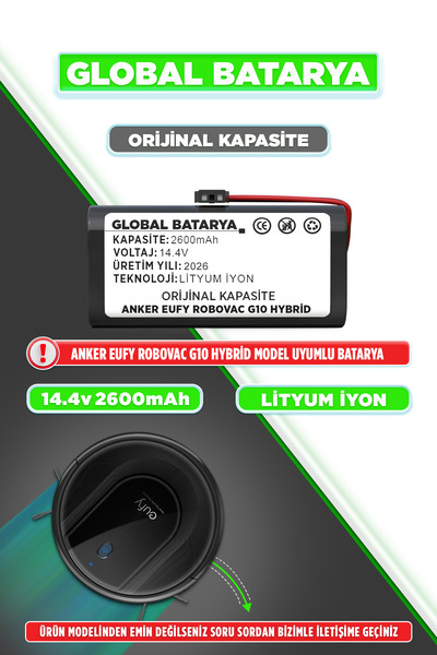 GLOBAL BATARYA Anker Eufy Robovac G10 Hybrid Uyumlu Akıllı Robot Süpürge Bata...