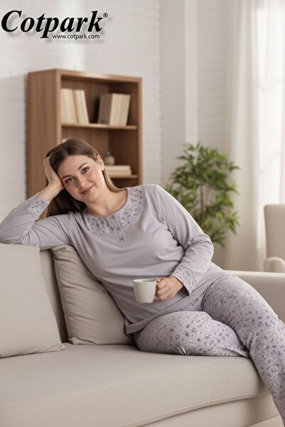 Cotpark Γυναικείο Σετ Πιτζάμες Μεγάλου Μεγέθους Βαμβακερό Μακρυμάνικο 30442