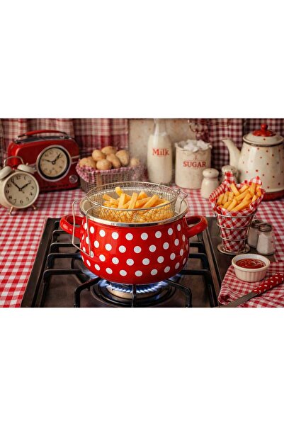 EBRULİEMAYE Red Polka Dot Enamel Roasting Pot 3 Liters Medium Size 20 cm Diam...