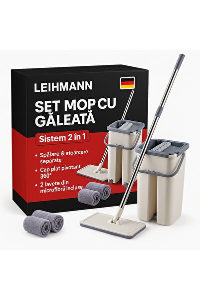 LEIHMANN Mop plat cu galeata si 2 rezerve incluse