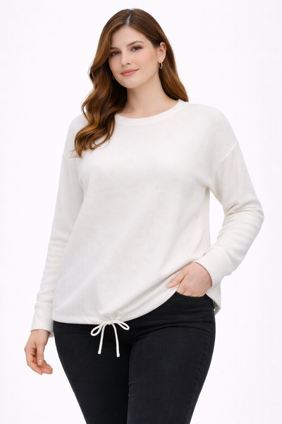 Şans Bluză albă de mărime mare pentru femei, cu șireturi la tivul fustei 65N3...