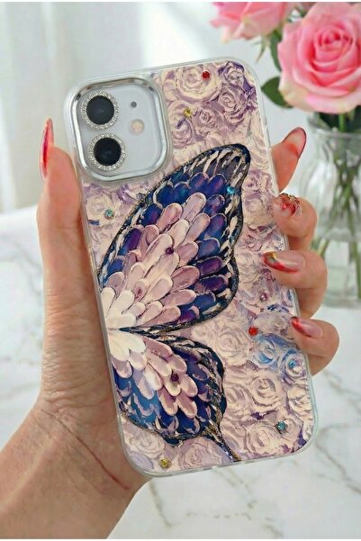 Fibaks iPhone 11 Kılıf Renk Geçişli Taşlı Kamera Lens Korumalı Simli Mor Kele...