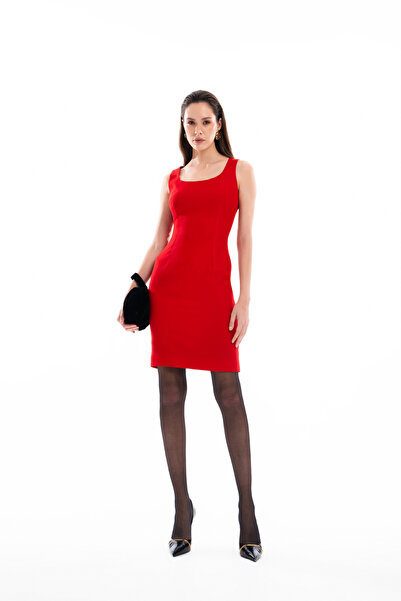 SOCIETA Kırmızı Kolsuz dar mini elbise 94382