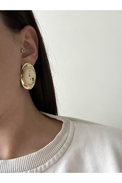 Charmist 14K Çelik Üzeri Altın Kaplama Oval Akrilik Küpe