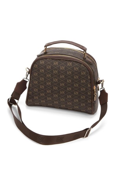 Newish Polo Women's Patterned Daily Crossbody Bag – Black with Gold Zip Detail
