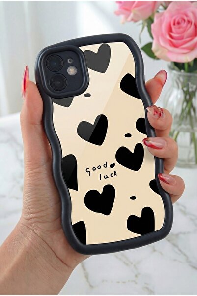 Fibaks Apple iPhone 11 Kılıf Aynalı Kalp Desenli Yumuşak Kenarlı Kamera Korum...