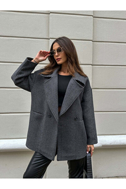 Telablanka Herringbone Oversized Short Coat_Gray