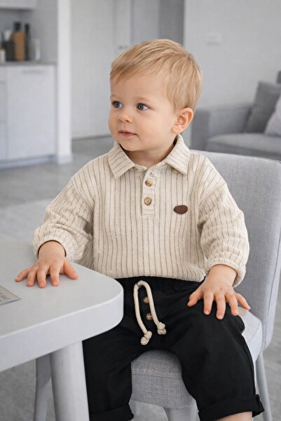 Babyhola Polo Yaka Pantolonlu Müslin Kumaş Bayramlık Erkek Bebek İkili Takım ...