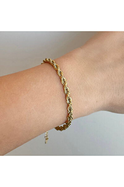 nerora Premium Örgü Unisex Kararmaz Gold Çelik Bileklik