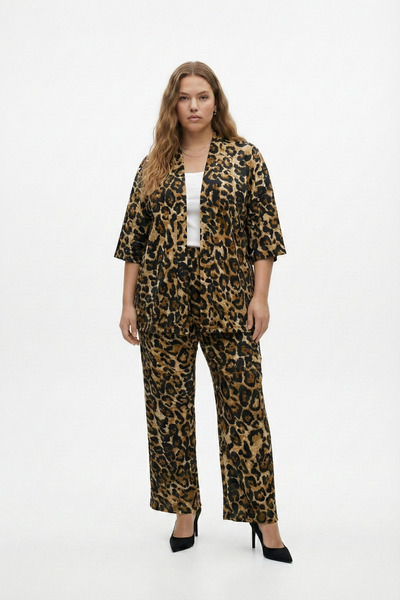 Talvien Büyük Beden Kimono Hırkalı 2’li Takım – Bürümcük Kumaş Oversize Şık Set