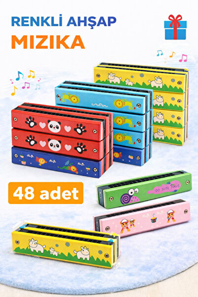 Canland Ahşap Mızıka Seti – 48 Adet | Karışık Desenli | Çocuklar İçin Toplu H...