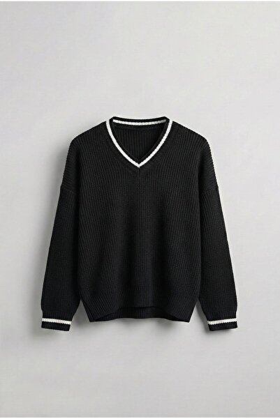 ablukaonline Pulover pentru bărbați cu decolteu în V, oversize, cu detalii co...