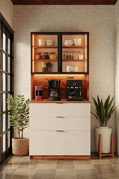 Avmpark Orea Kahve Köşesi Çekmeceli Modül Temperli Cam Kapaklı Çok Amaçlı Air...