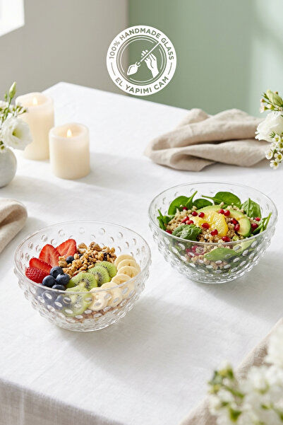 Glamis Selen Concept Bubble Model Küçük Boy El Yapımı Cam Çorba Kasesi ve Sal...